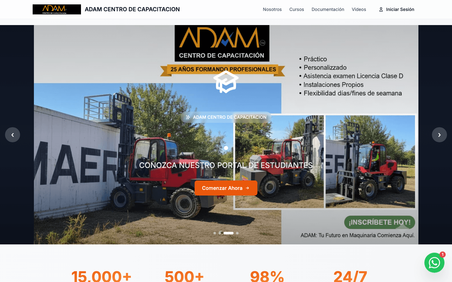 Portal de ADAM Centro de Capacitación con cursos de maquinaria pesada